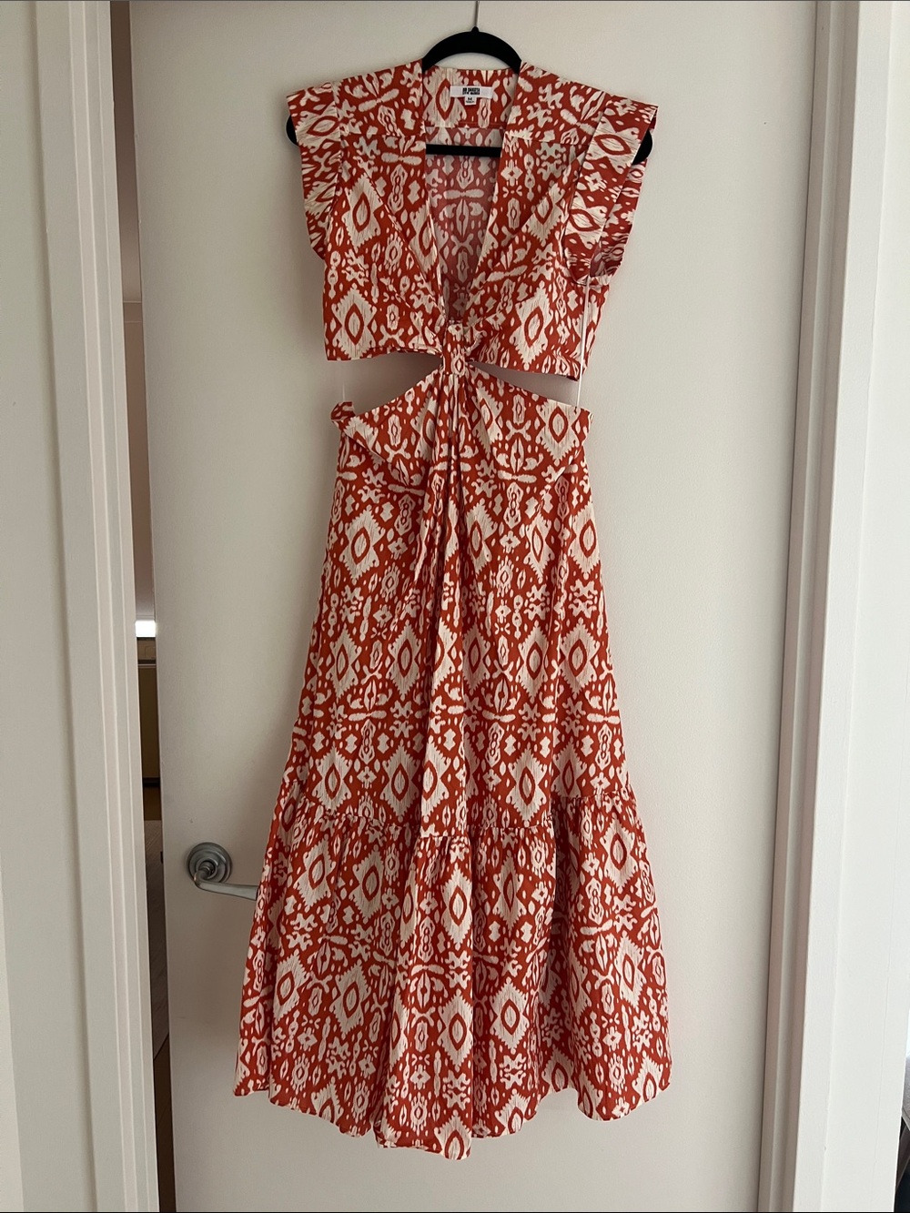 Orange Print Cutout Tie Maxi Dress BB Dakota for Steve Madden